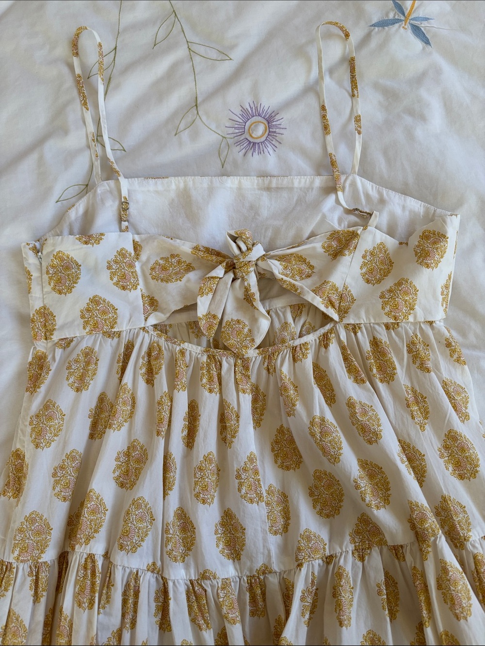 J.Crew Midi White and Gold Printed Tiered Sundress - Picture 4 of 4